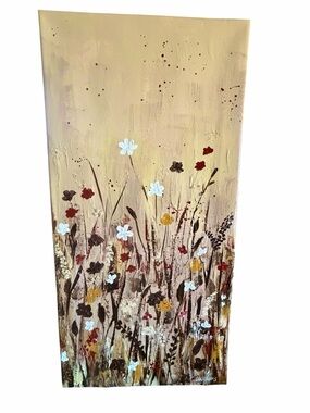 Original Artwork Acrylic’s On Canvas Neutral Floral Meadow Wall Art 12x24"